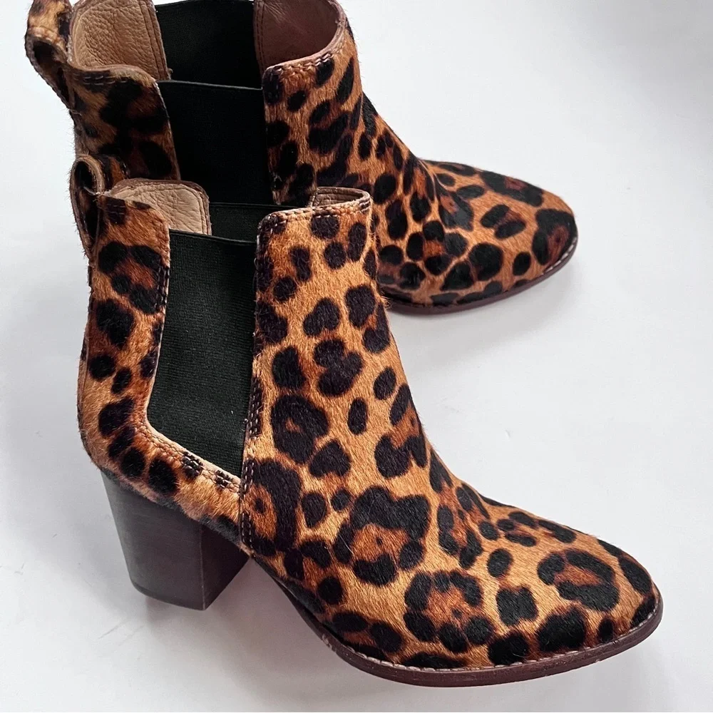 Madewell Regan Leopard Print Calf Hair Chelsea Ankle Boots Size 6